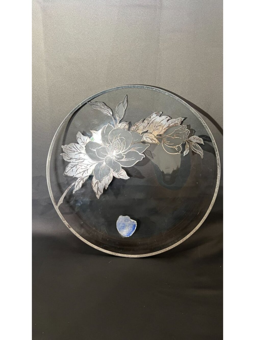 Rockwell Sterling Silver Non-Tarnish Glass Tray W/ Floral Design